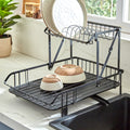 2-Tier Foldable Dish Drying Rack with Drain Tray – Space-Saving Kitchen Organizer