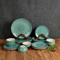 Premium Green Ceramic Dinnerware Set – Spiral Design Plates & Bowls