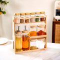 Wooden Spice Rack with Glass Jars – Multi-Tier Kitchen Organizer Set