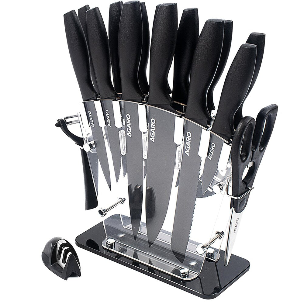 Professional Kitchen Knife Set with Acrylic Stand – 17-Piece Stainless Steel Knife Set